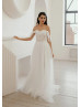 Off Shoulder Ivory Lace Sparkly Tulle Gorgeous Wedding Dress